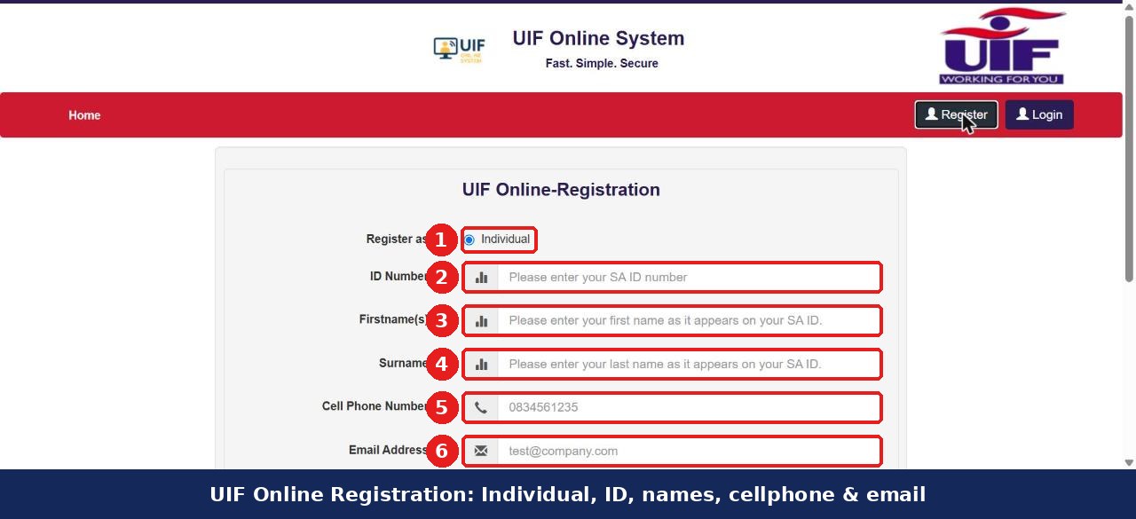 UIF Online registration form for individuals